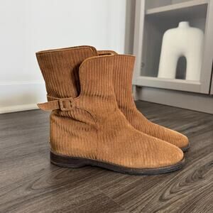 Jimmy Choo Textured Suede Leather Faux Fur Lined Chestnut Moto Bootie 38 Boots